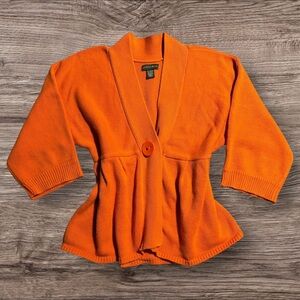 Orange Peplum Cardigan Sweater | Mountain Lake Knit 3/4 Sleeve Top